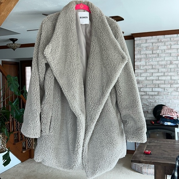 Winter Clearance! BB Dakota Womens Faux Fur One Button Front Coat Gray Oversized - Picture 1 of 7